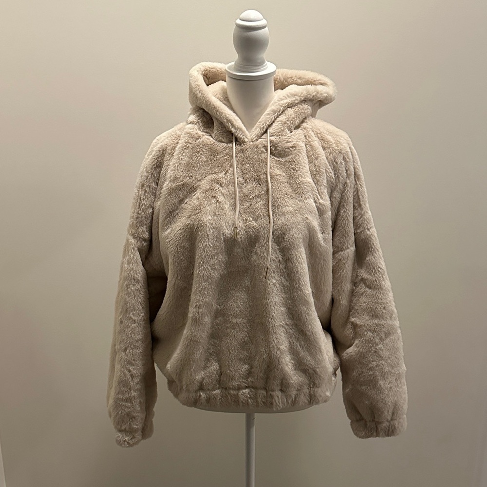 Truth by Republic Faux Fur Cream Hooded Sweater